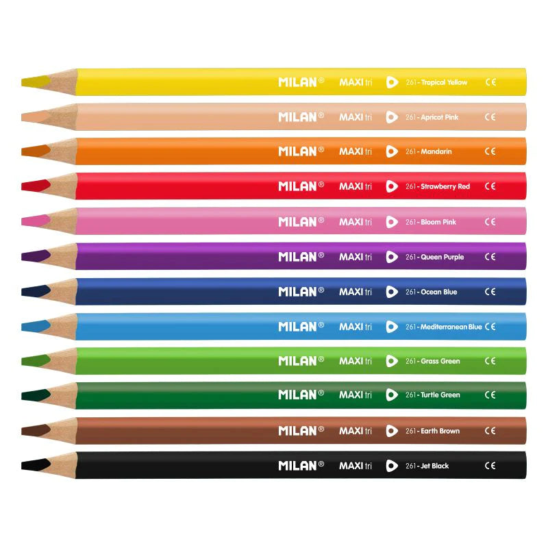 Milan 12 Maxi Triangular Colour Pencils + Sharpener