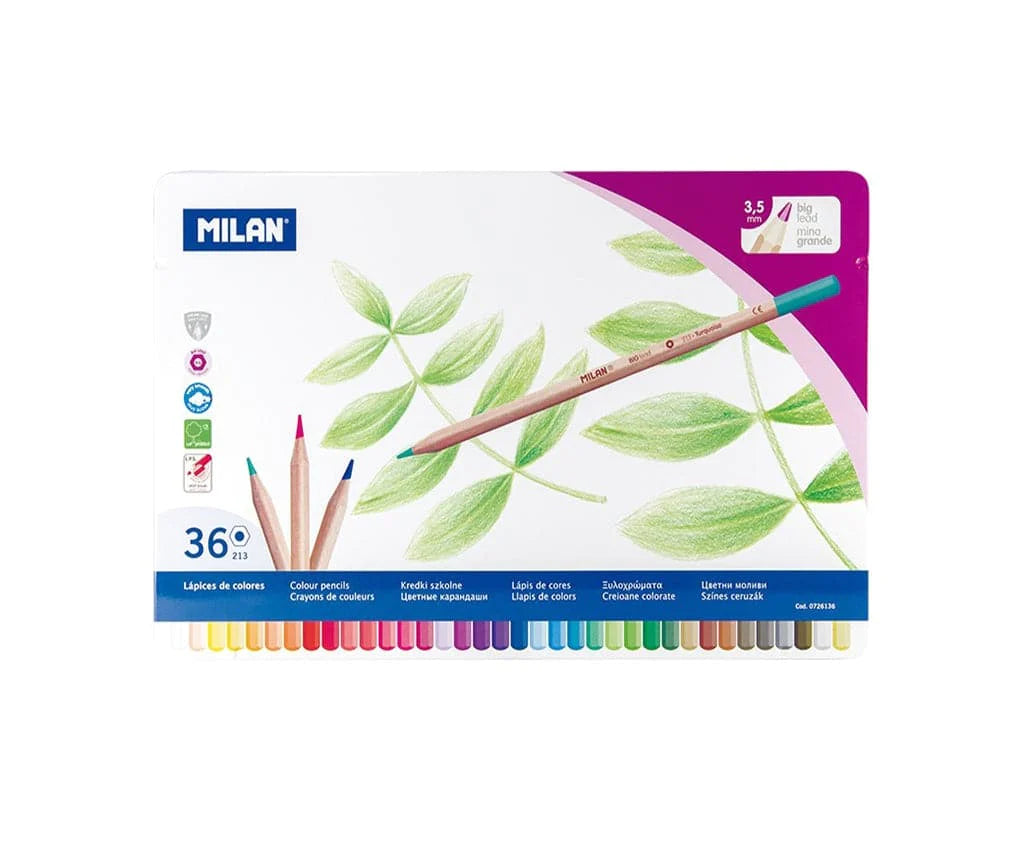 Milan Metal Box of 36 Big-Lead Coloured Pencils
