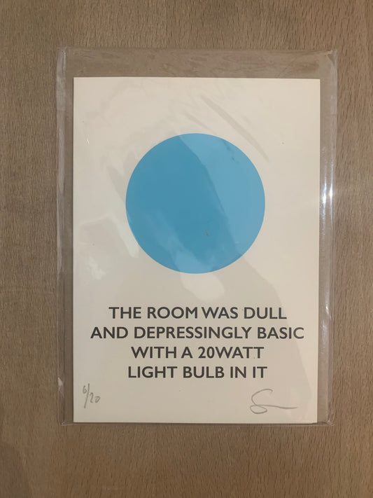 CMPH "The room was dull and depressingly basic with a 20watt light bulb in it" parting shot card
